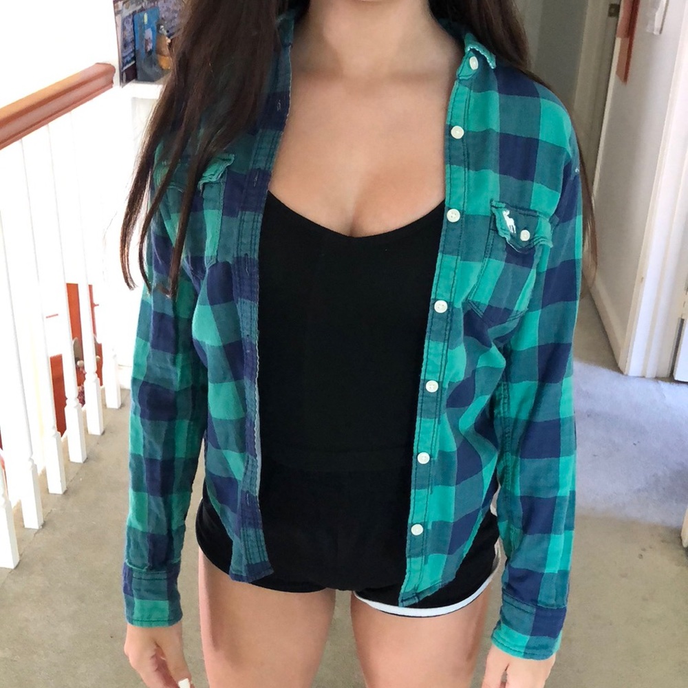 kids blue green flannel